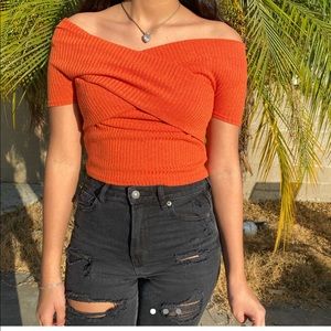 Orange Shein off the  shoulder blouse